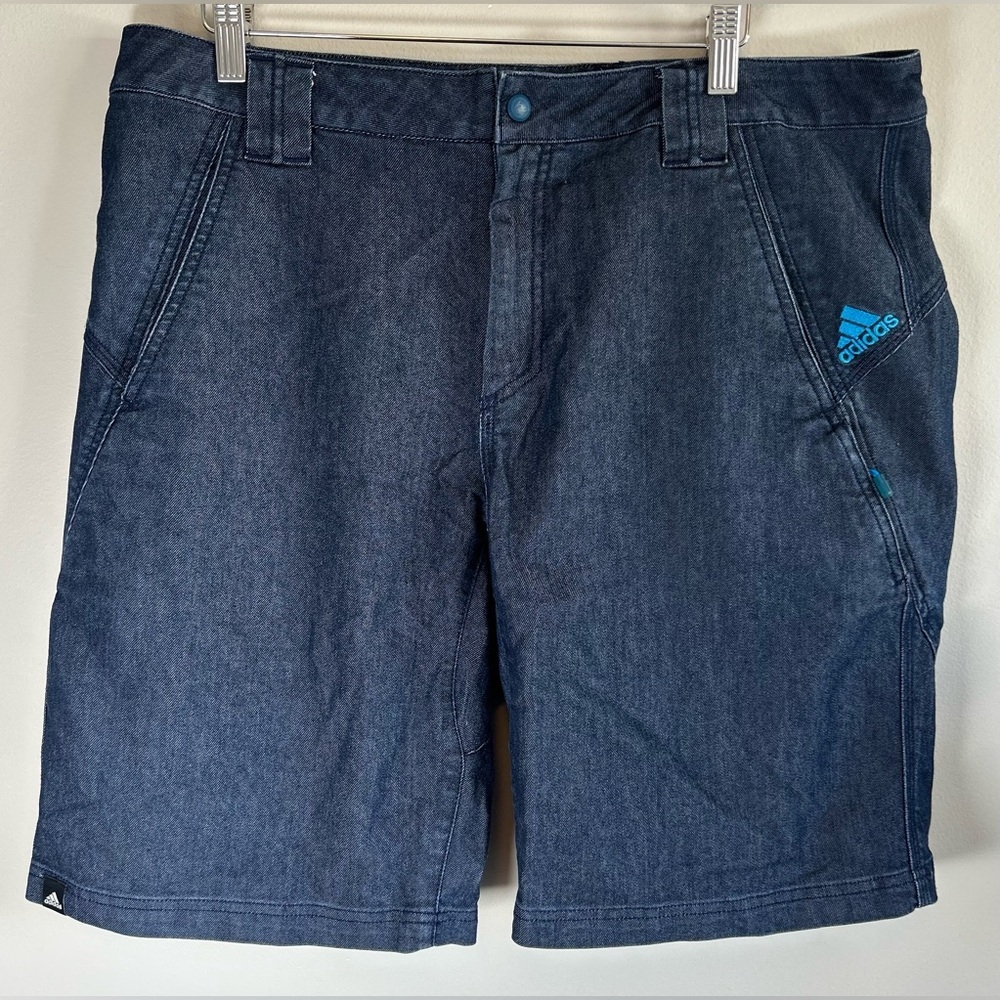 Adidas Outdoor Denim Shorts Rich Indigo Blue Cargo Style Size 36 EUC RARE
